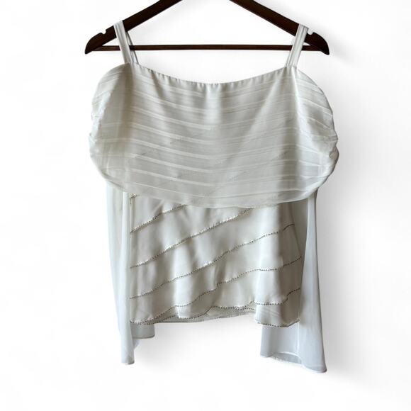 Vintage JR Nites by Carol Lin White Beaded Off Shoulder Chiffon Top 14 - Picture 7 of 7